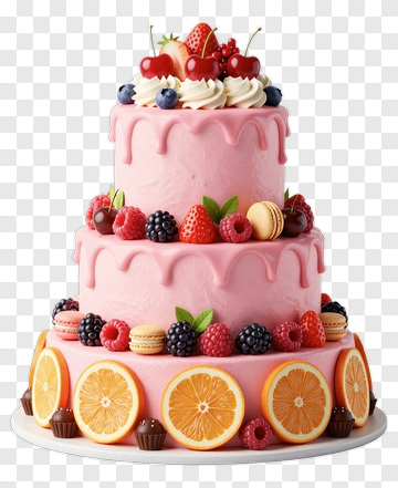 Pink Layer Cake With Fresh Fruit PNG