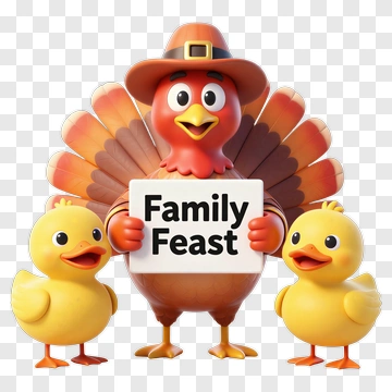 Turkey And Chickens Celebrate Family Feast PNG