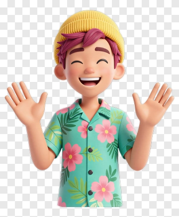 Cartoon Character Waving With Flower Shirt PNG