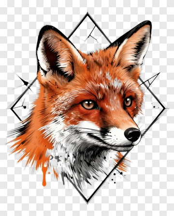 Fox Portrait With Geometric Frame PNG