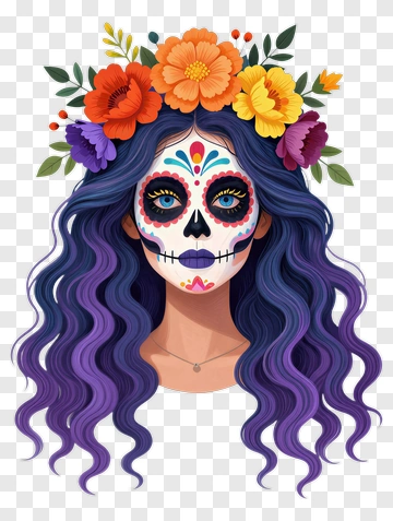 Sugar Skull Woman With Flower Crown PNG