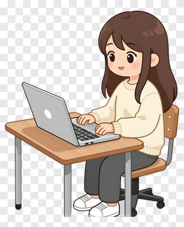 Girl Using Laptop At Desk PNG