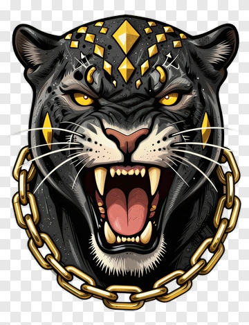 Fierce Panther With Golden Chain PNG