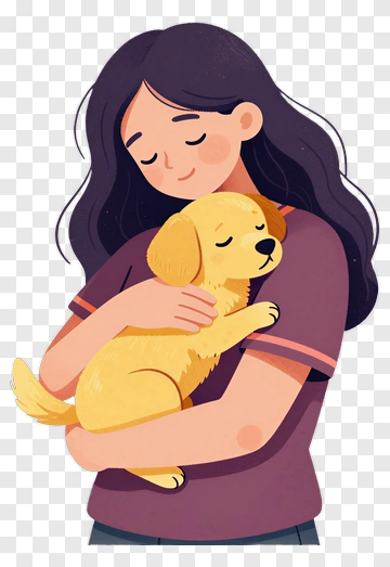 Woman Hugging A Yellow Dog PNG