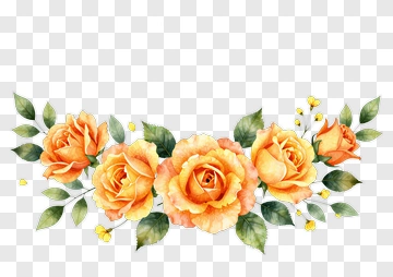Watercolor Orange Roses With Green Leaves PNG