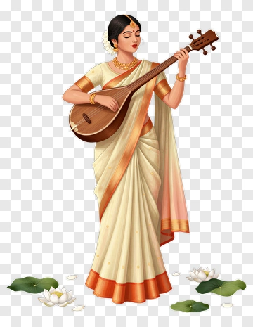 Woman Playing Sitar In Traditional Attire PNG