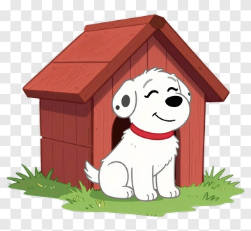 Happy Cartoon Dog In Red Doghouse PNG