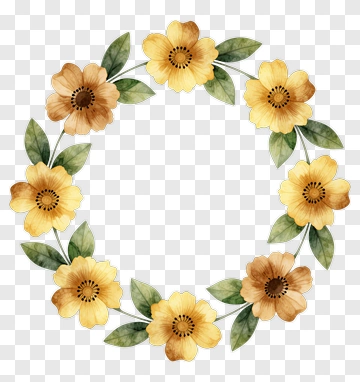 Yellow Flower Wreath With Green Leaves PNG