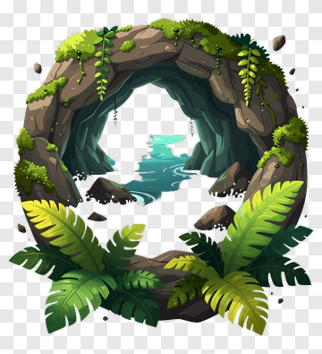 Tropical Cave Entrance With Lush Foliage PNG