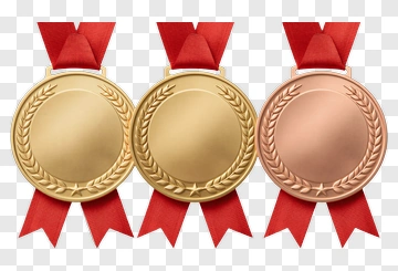 Three Olympic Medals With Red Ribbons PNG