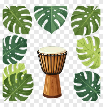 Djembe Drum With Monstera Leaves PNG