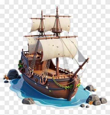 Pirate Ship With Sails And Anchors PNG