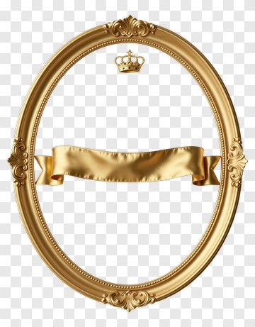 Golden Ornate Frame With Crown And Ribbon PNG