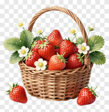 Strawberries In A Wicker Basket PNG