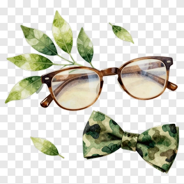 Glasses And Bow Tie With Leaves PNG