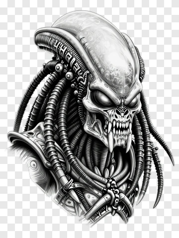 Alien Predator Head Tattoo Design PNG