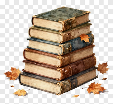 Stack Of Books With Fallen Leaves PNG
