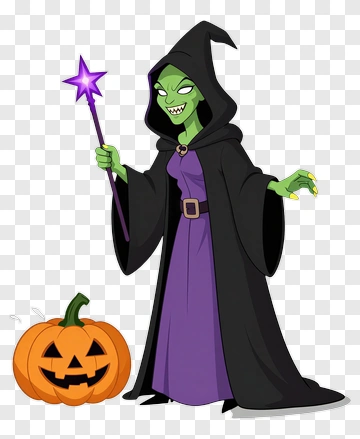 Green Witch Holding Magic Wand PNG