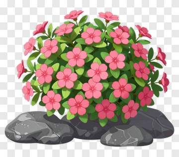Pink Flower Bush With Green Leaves PNG