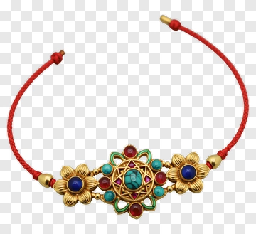 Gold Gemstone Bracelet With Red Cord PNG
