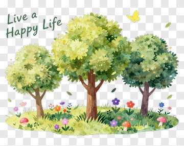 Trees Flowers Mushrooms Butterfly PNG