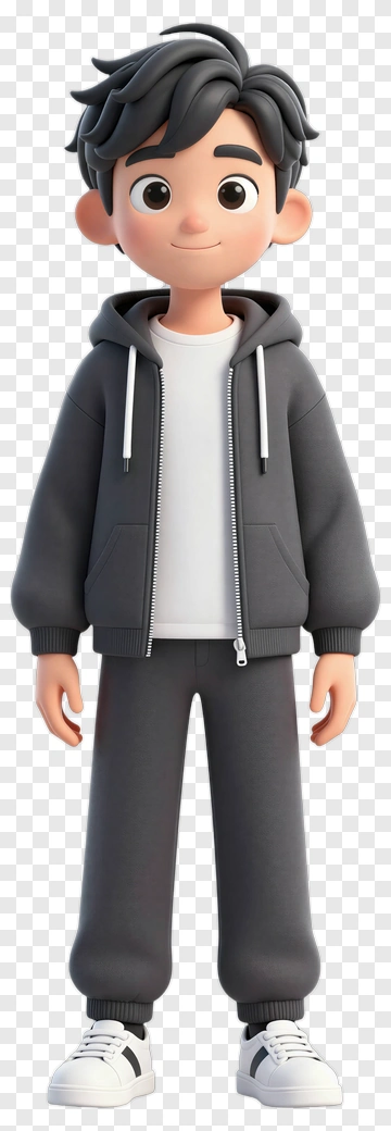 Cartoon Boy In Gray Hoodie PNG