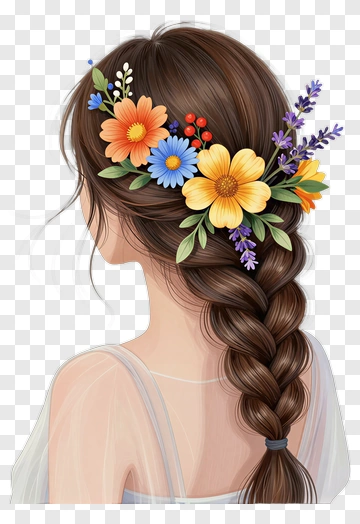 Woman With Flower Crown And Braided Hair PNG
