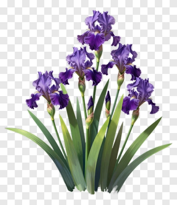 Purple Iris Flower With Green Leaves PNG