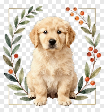 Golden Retriever Puppy With Floral Frame PNG