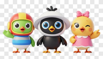 Three Cute Cartoon Characters PNG