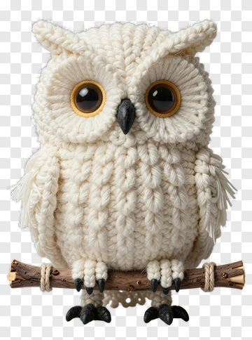 Knitted Owl Perched On Branch PNG