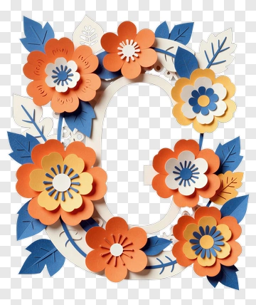 Orange And Blue Flower Wreath Around Letter O PNG