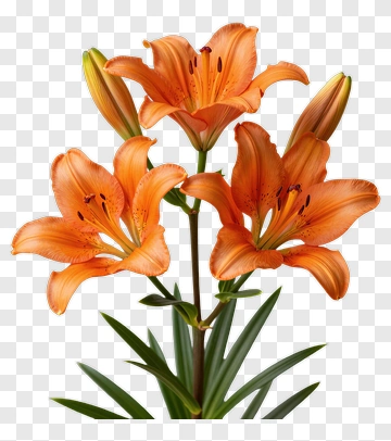 Orange Lily Bloom With Green Leaves PNG