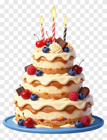 Birthday Cake With Candles And Fruits PNG