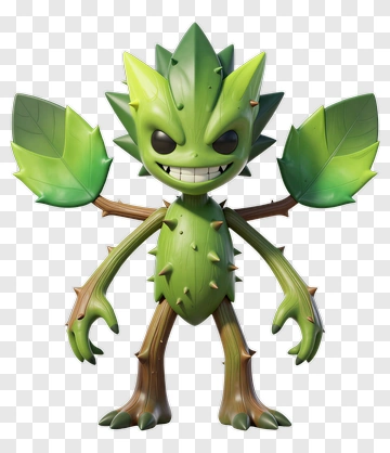 Green Leaf Monster With Spiky Arms PNG