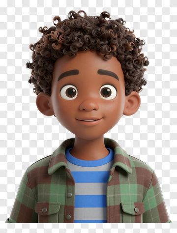 Cartoon Child With Curly Hair And Plaid Shirt PNG