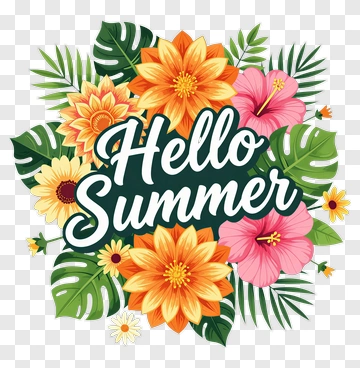 Hello Summer Flower Design PNG