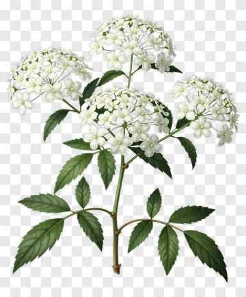White Flower And Green Leaves PNG