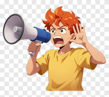 Boy Yelling Into Megaphone PNG