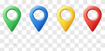 Four Colored Map Pins With Titles PNG