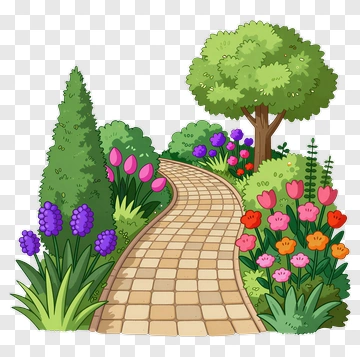 Curved Garden Path With Colorful Flowers PNG