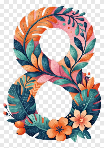 Decorative Number Eight With Tropical Flora PNG