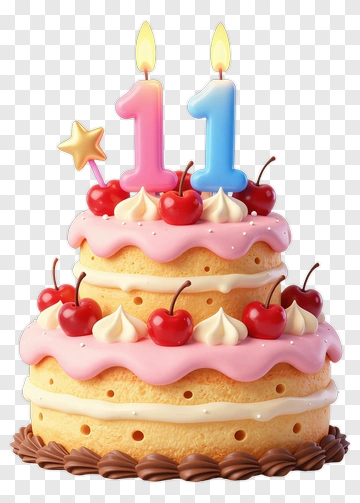 Birthday Cake With Number 11 Candles PNG