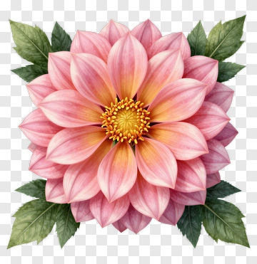 Pink Dahlia With Green Leaves PNG