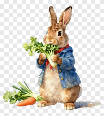 Cute Rabbit Holding Vegetables PNG