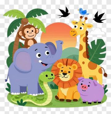 Cartoon Jungle Animals Together PNG
