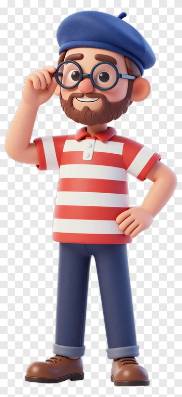 Cartoon Artist Character With Beret And Glasses PNG