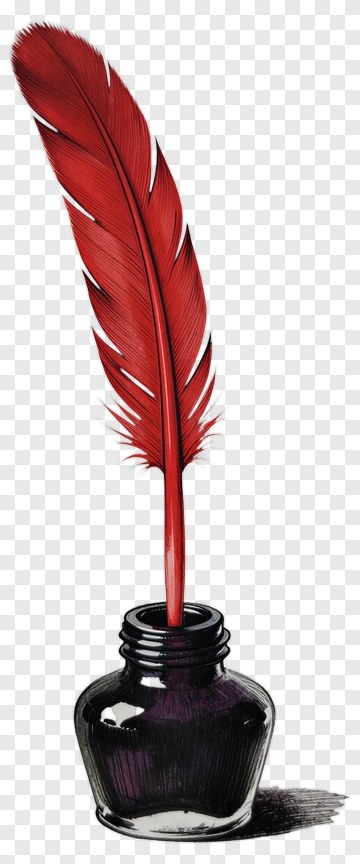 Red Quill Pen In Ink Bottle PNG