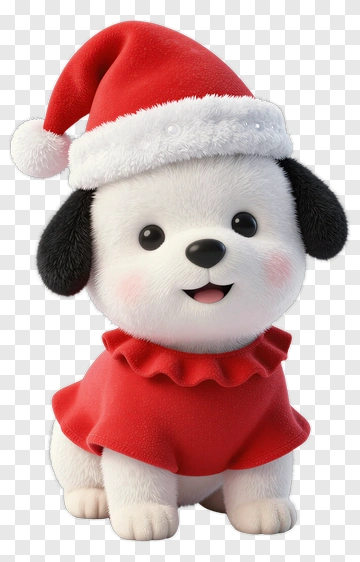 Cute Puppy In Santa Hat And Red Dress PNG