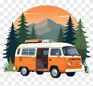 Retro Van Camping Adventure PNG